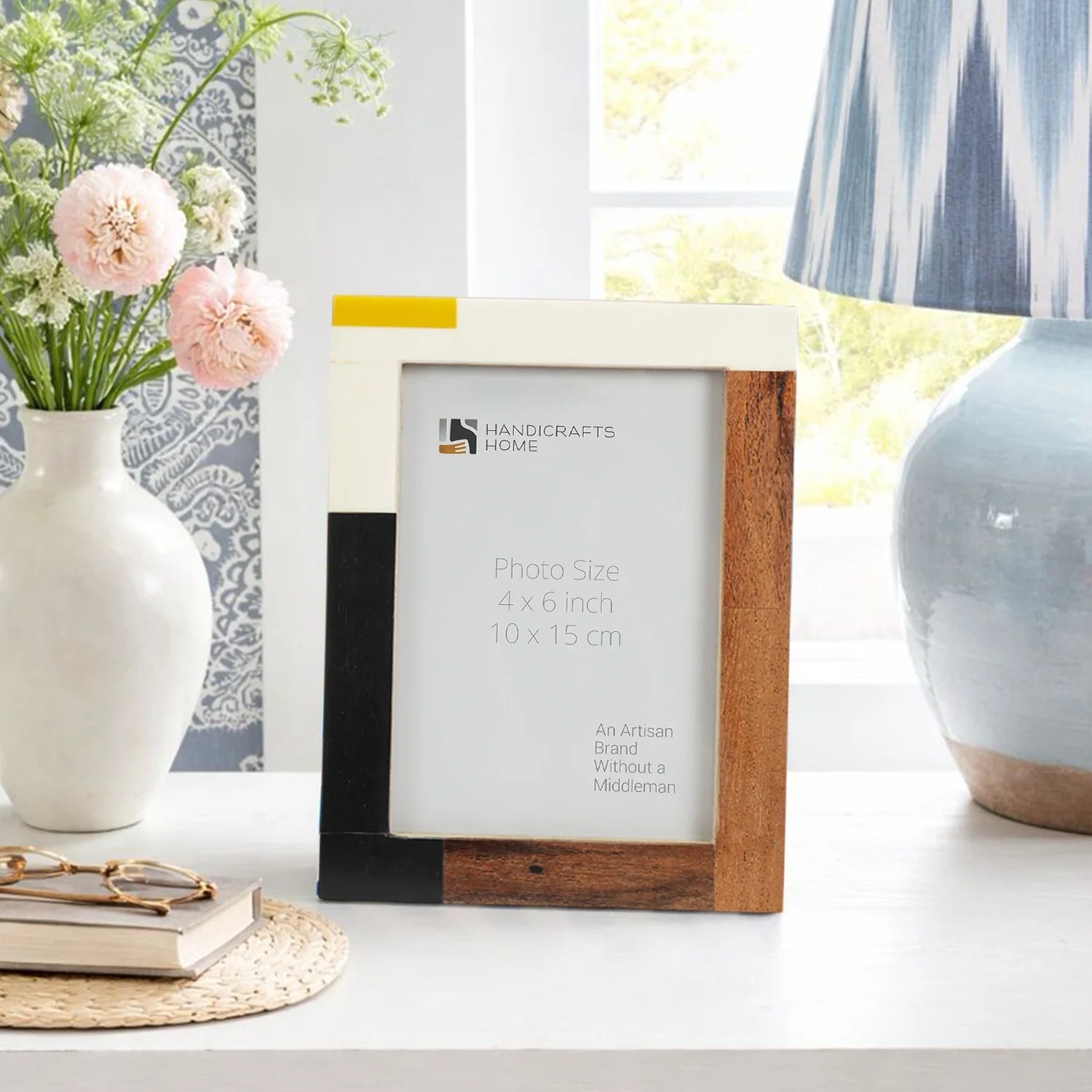 Picture Frames Mondrian Warm Oak Pattern Resin Inlay Collection in 3 Sizes