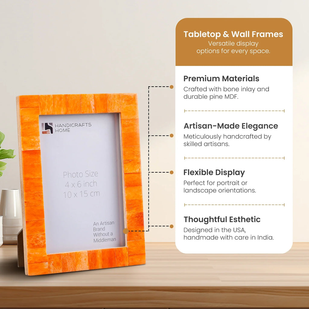 Picture Frames Classic Pattern Bone Inlay Collection in 27 Sizes, Orange