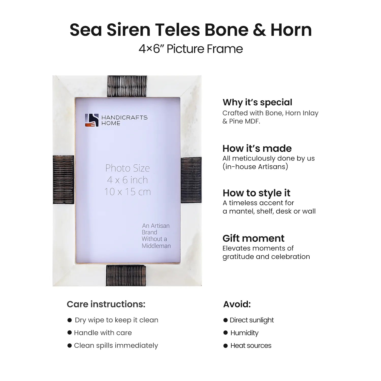 Picture Frames Sea Siren Teles Bone & Horn Inlay Collection in 2 Sizes