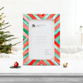 Picture Frames Chevron Pattern Bone Inlay Collection in 4 Sizes, Green & Red