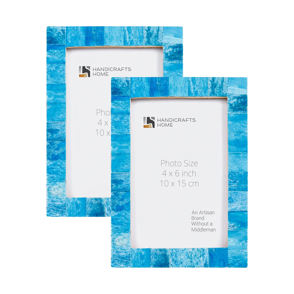 Picture Frames Classic Pattern Bone Inlay Collection in 3 Sizes, Pack of 2 - Turquoise