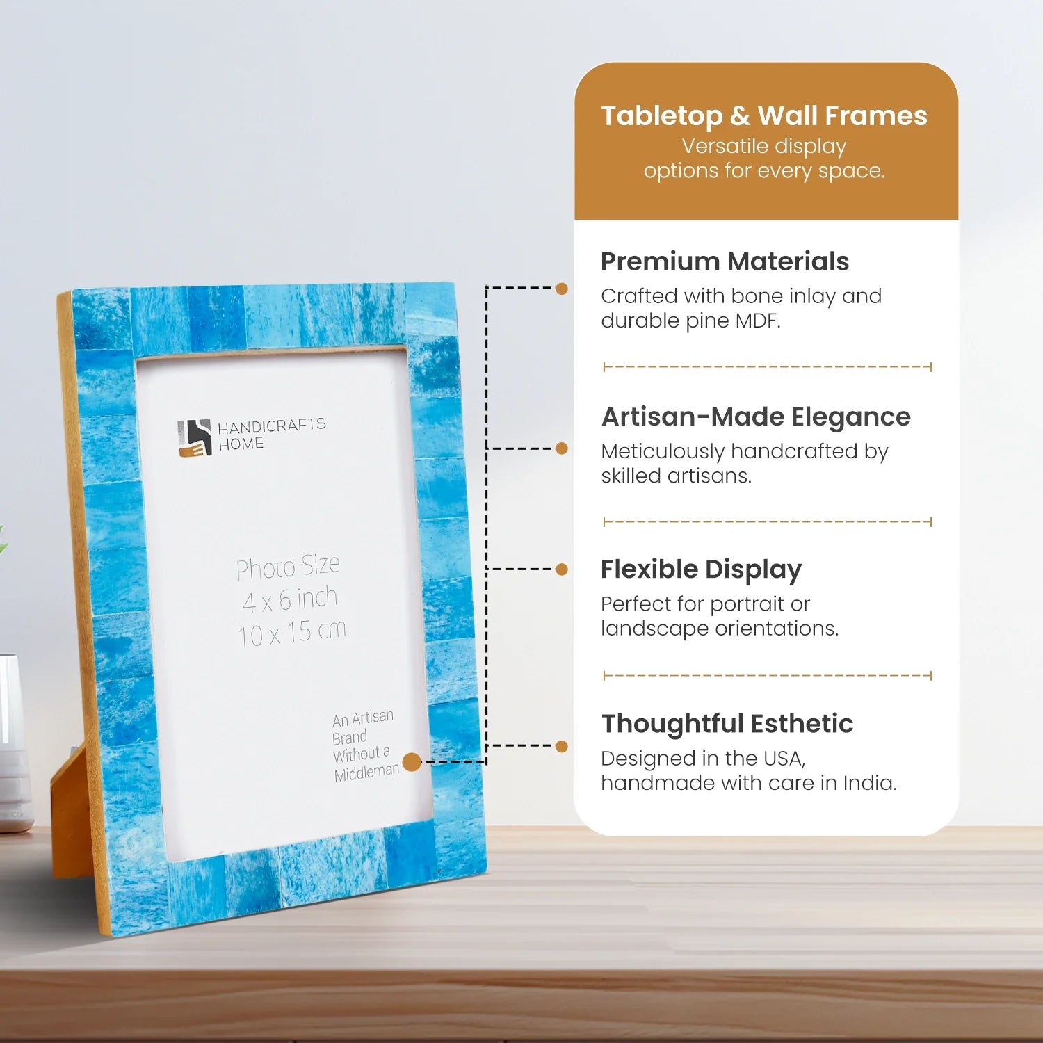 Picture Frames Classic Pattern Bone Inlay Collection in 3 Sizes, Turquoise