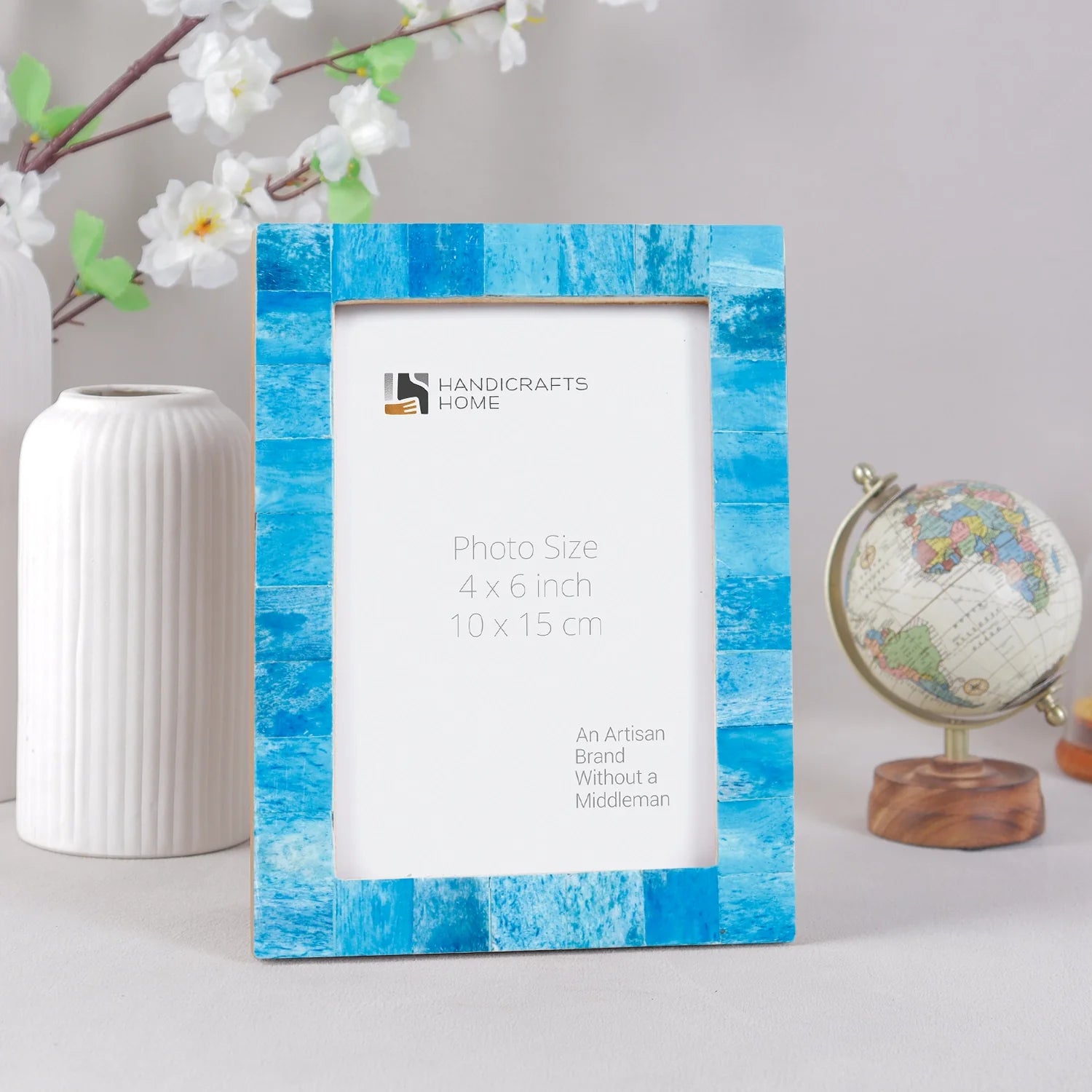 Picture Frames Classic Pattern Bone Inlay Collection in 3 Sizes, Turquoise