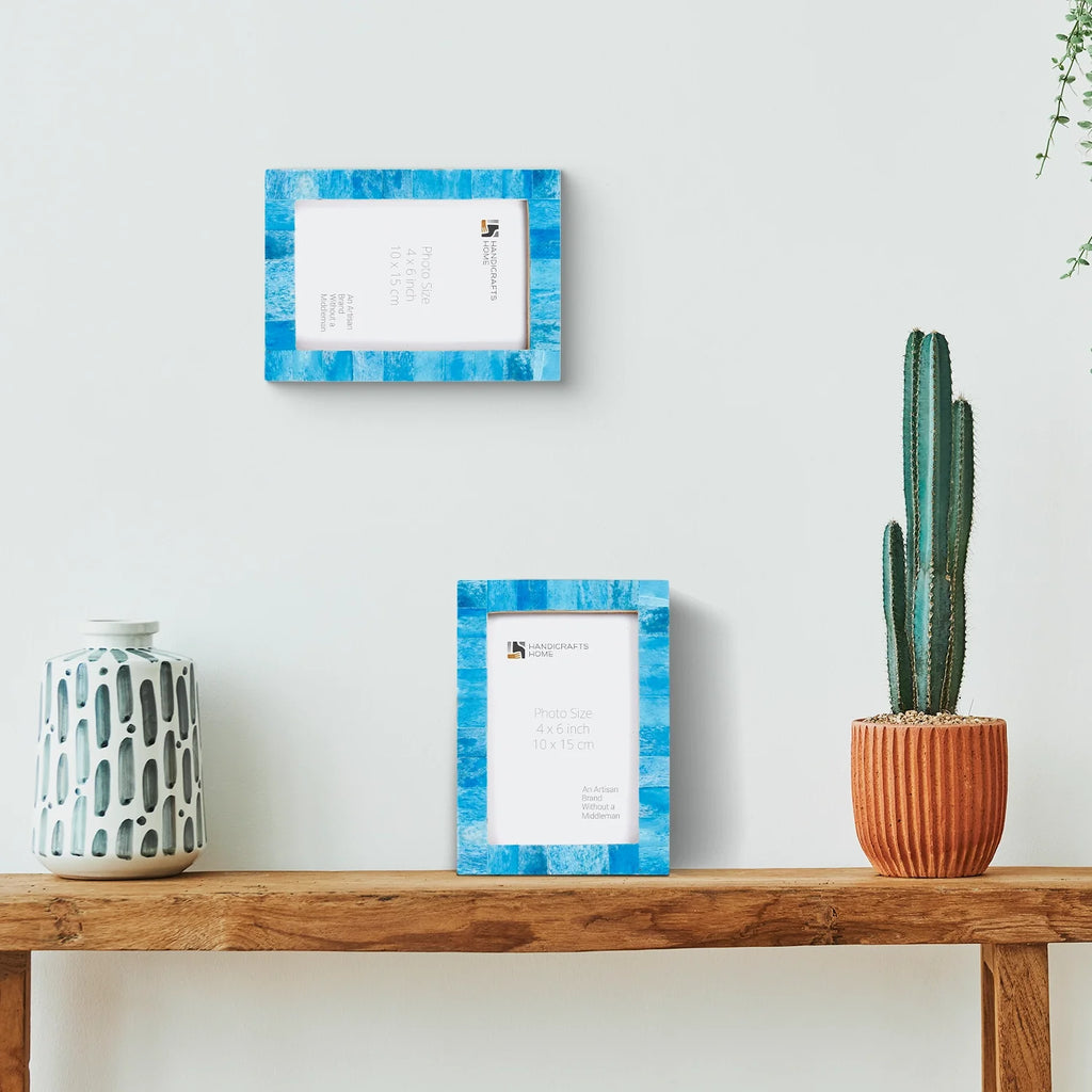 Picture Frames Classic Pattern Bone Inlay Collection in 3 Sizes, Turquoise