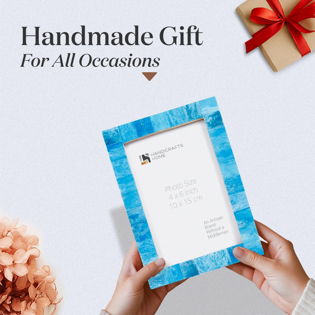 Picture Frames Classic Pattern Bone Inlay Collection in 3 Sizes, Turquoise