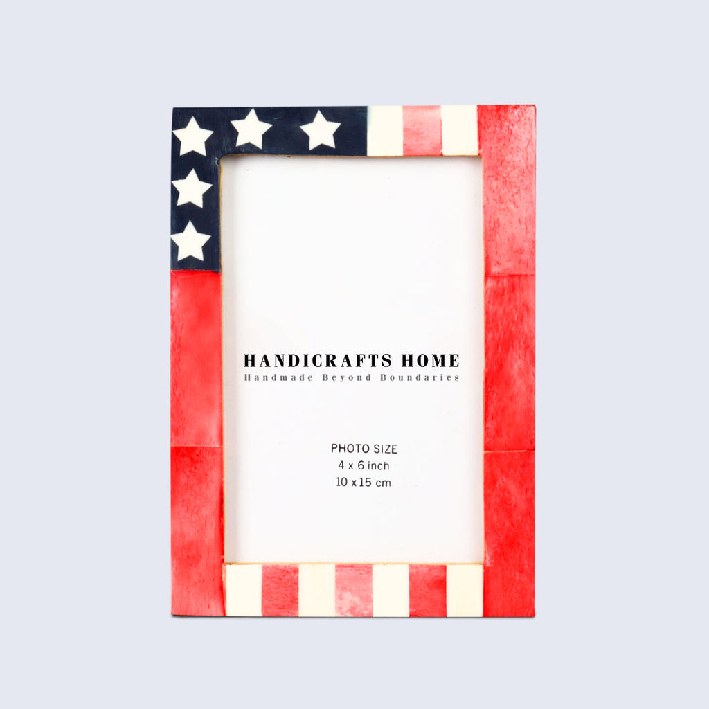 Picture Frame USA American Flag Pattern Bone & Resin Inlay Collection in 27 Sizes