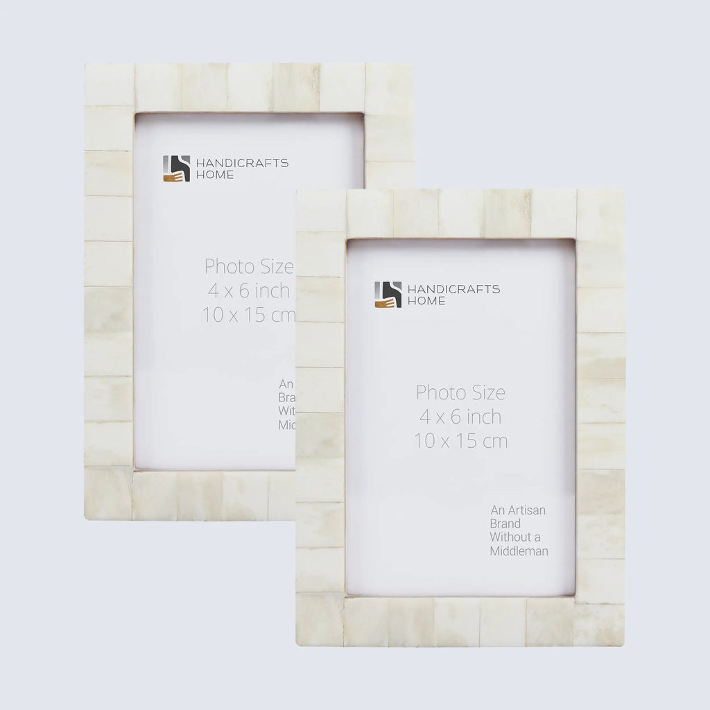 Picture Frames Classic Pattern Bone Inlay Collection in 3 Sizes, Pack of 2 - White