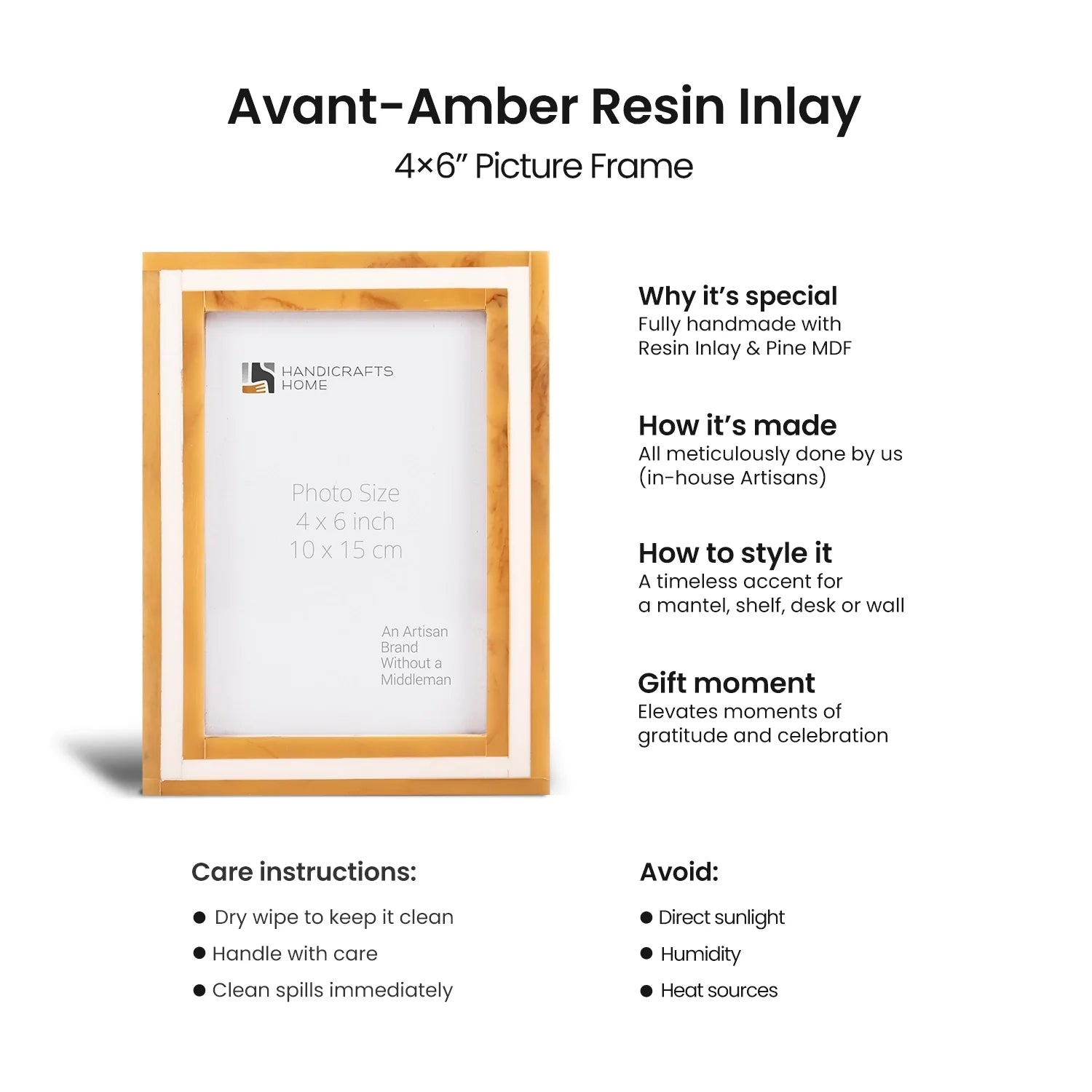 Picture Frames Avant Amber Pattern Resin Inlay Collection in 3 Sizes