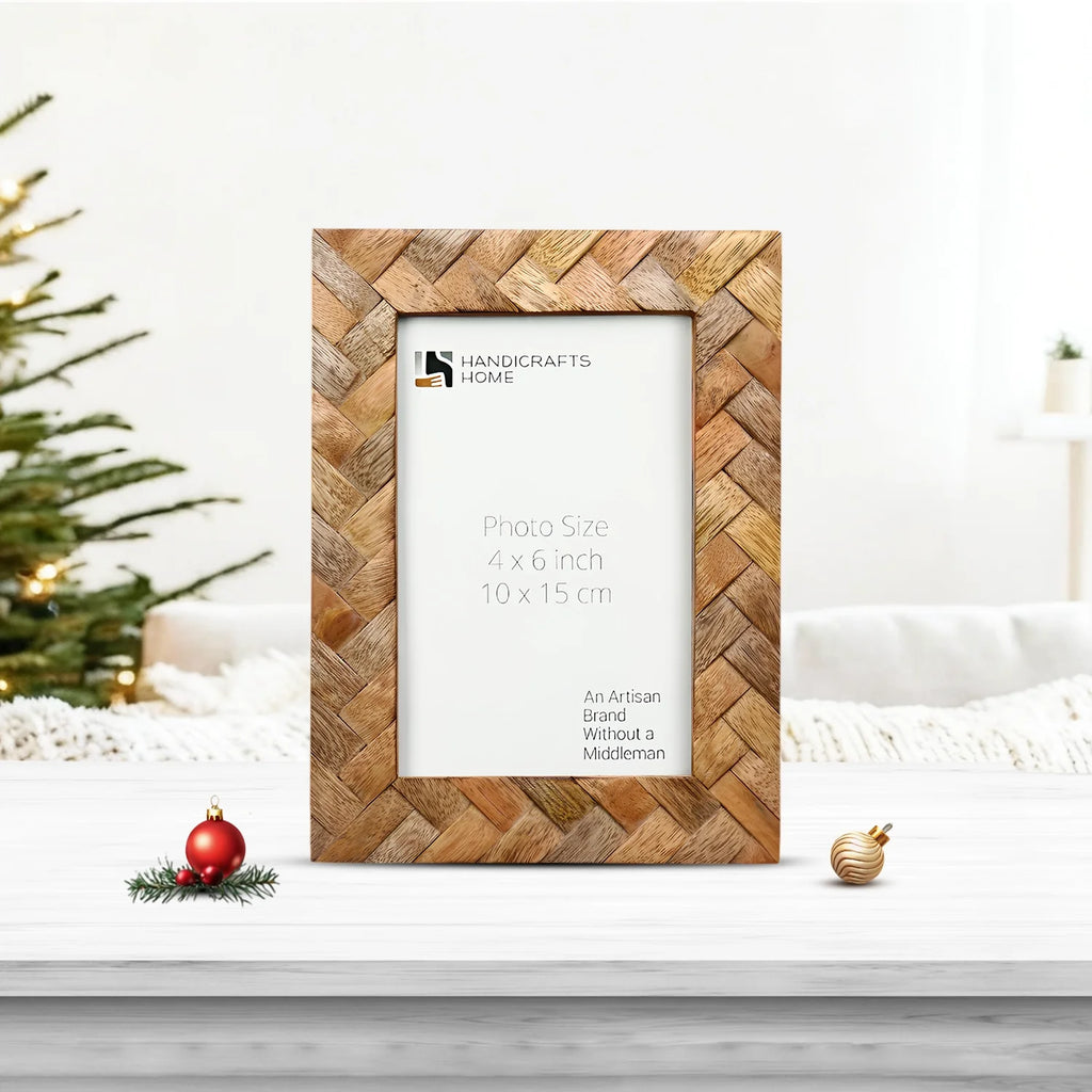 Wood Inlay Cinnamon Plaits Pattern Picture Photo Frame - 4x6