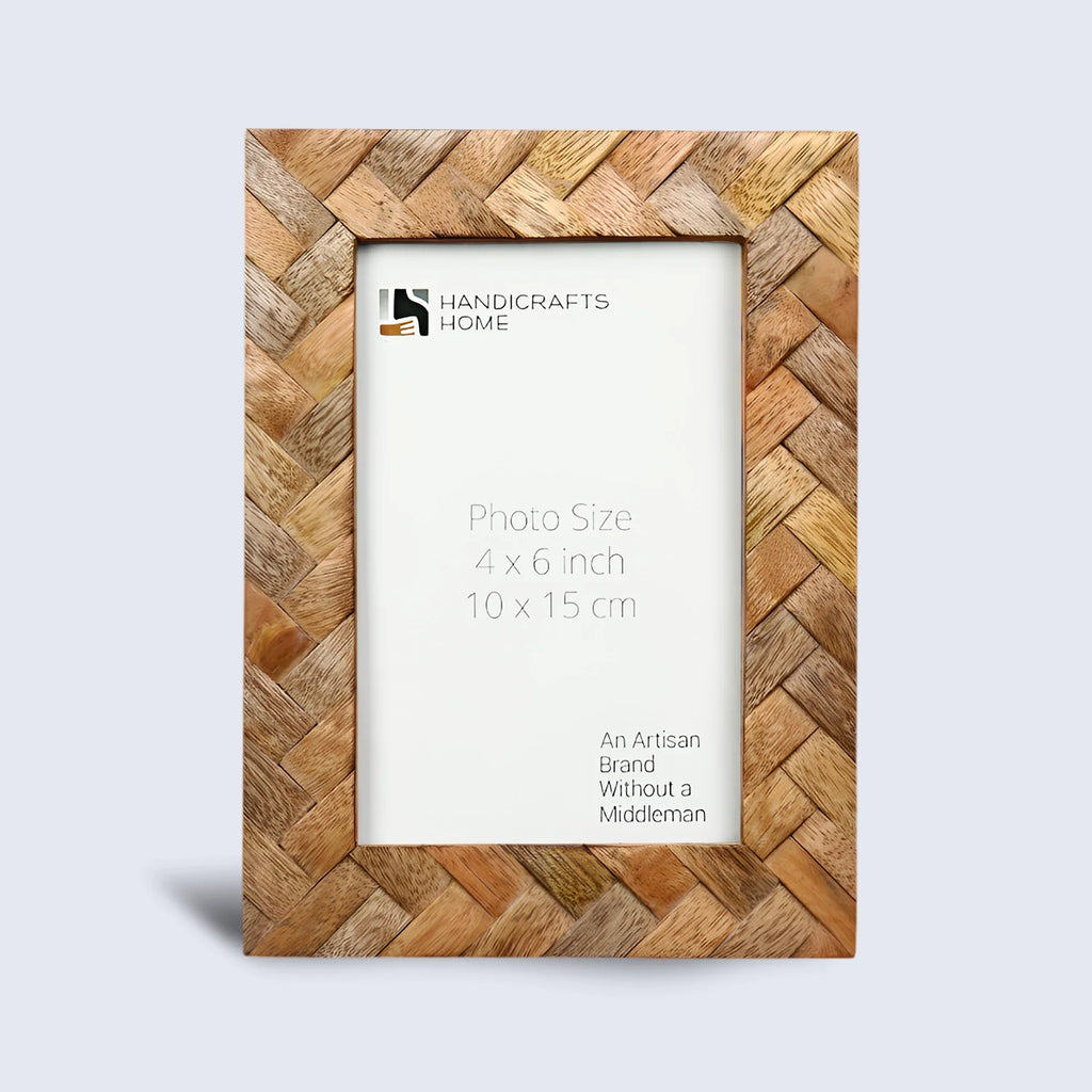 Wood Inlay Cinnamon Plaits Pattern Picture Photo Frame - 4x6