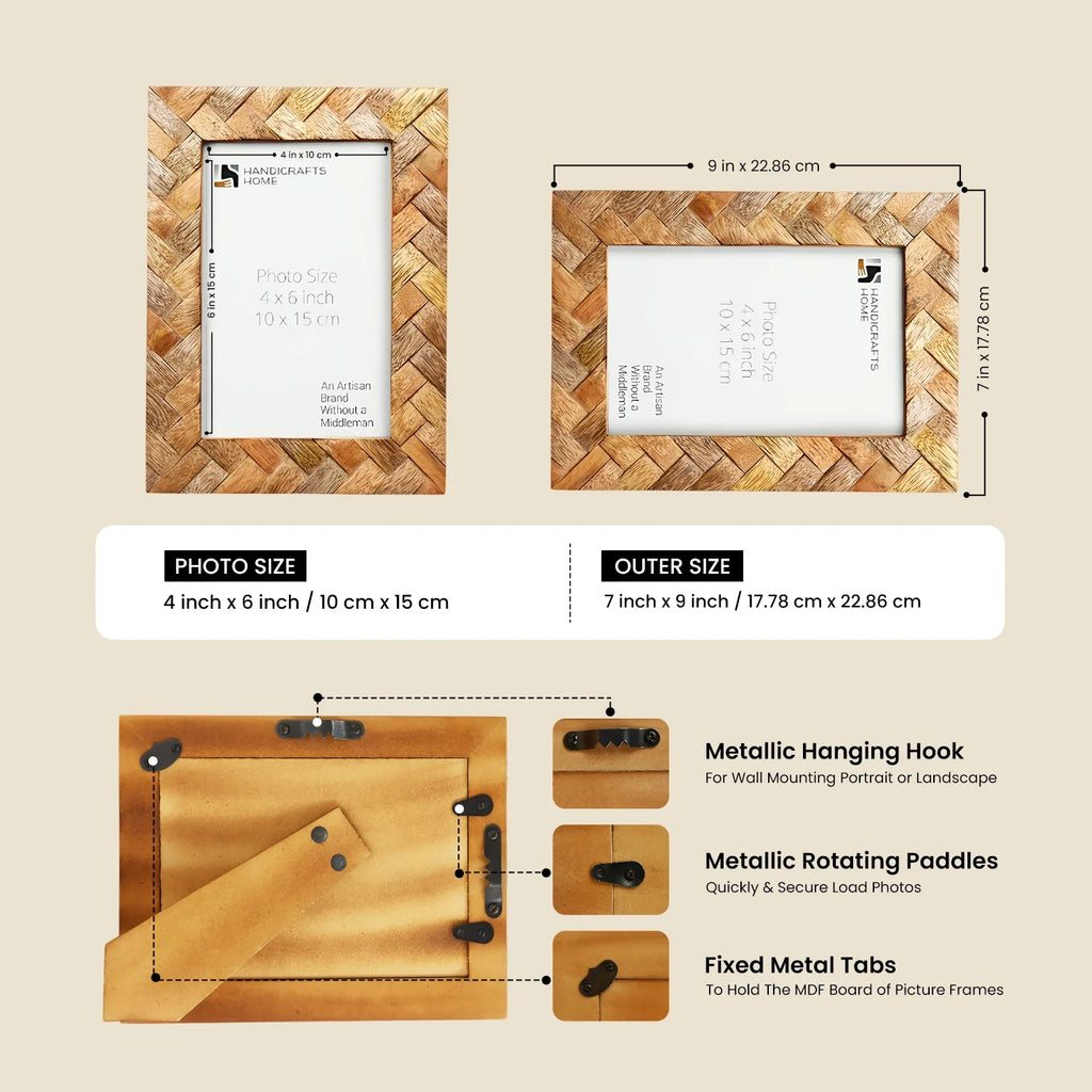 Wood Inlay Cinnamon Plaits Pattern Picture Photo Frame - 4x6