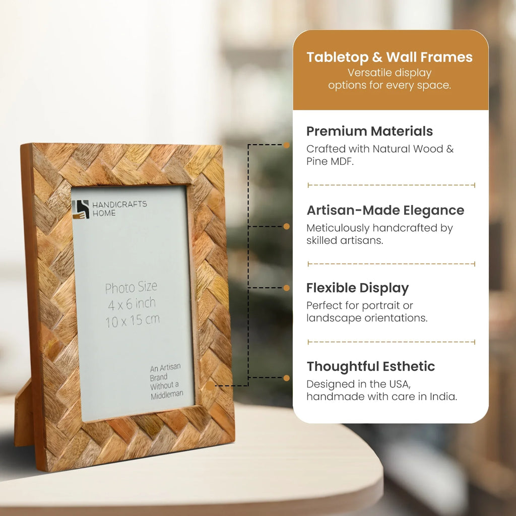 Wood Inlay Cinnamon Plaits Pattern Picture Photo Frame - 4x6