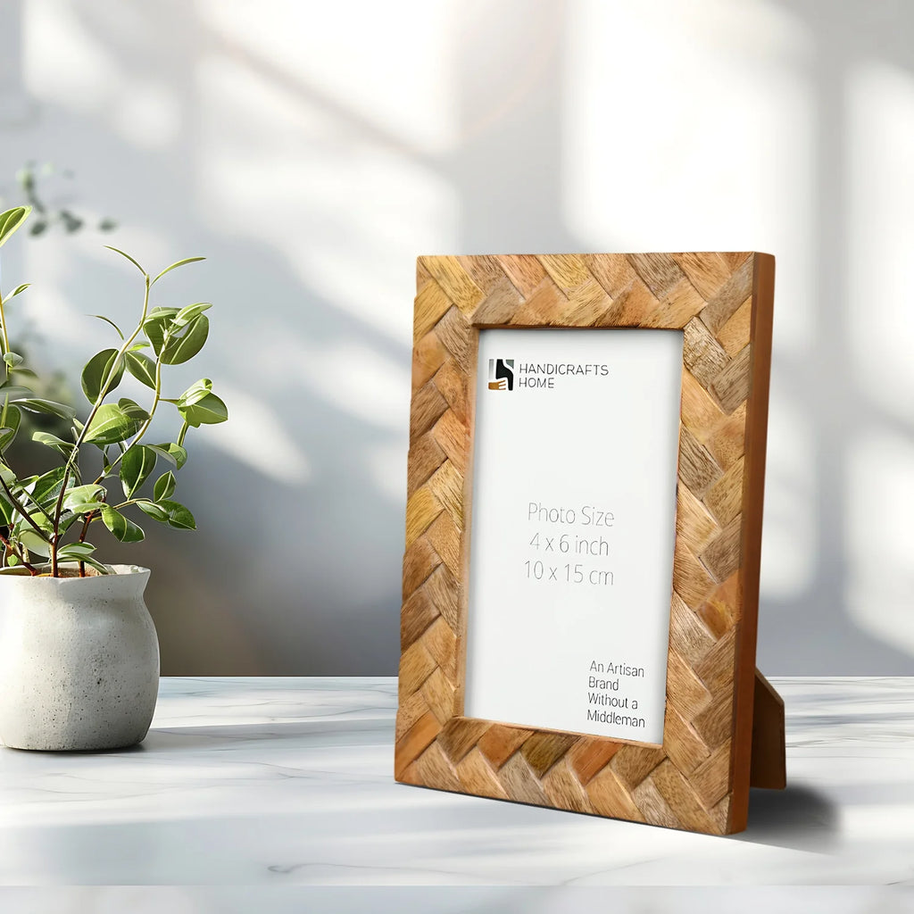 Wood Inlay Cinnamon Plaits Pattern Picture Photo Frame - 4x6