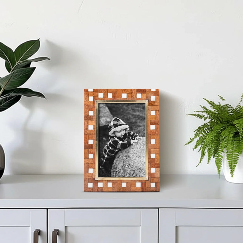Picture Frames Halo Parquet Pattern Wood & Resin Inlay Collection in 4x6, 5x7