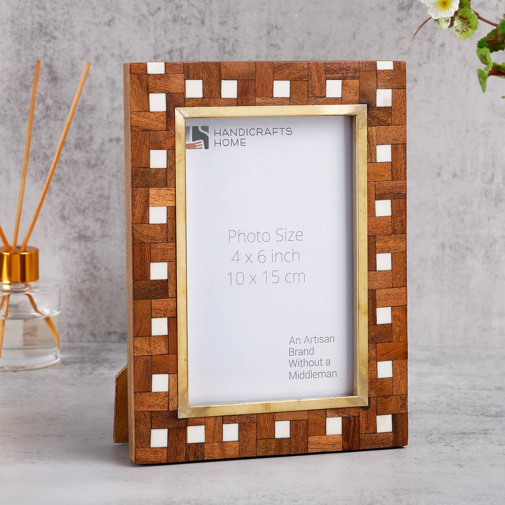 Picture Frames Halo Parquet Pattern Wood & Resin Inlay Collection in 4x6, 5x7