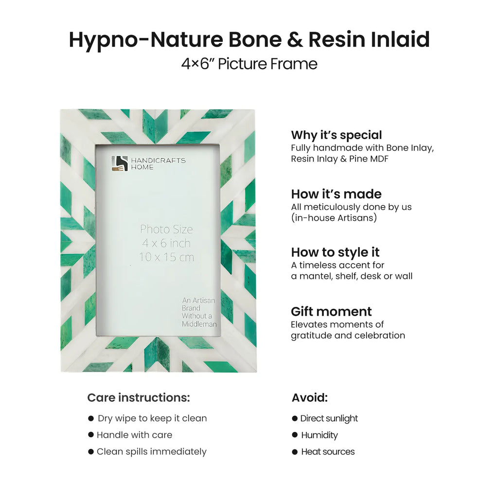 Hypno Nature Bone Inlay Green & White Picture Frame- 4x6, 5x7 and 8x10