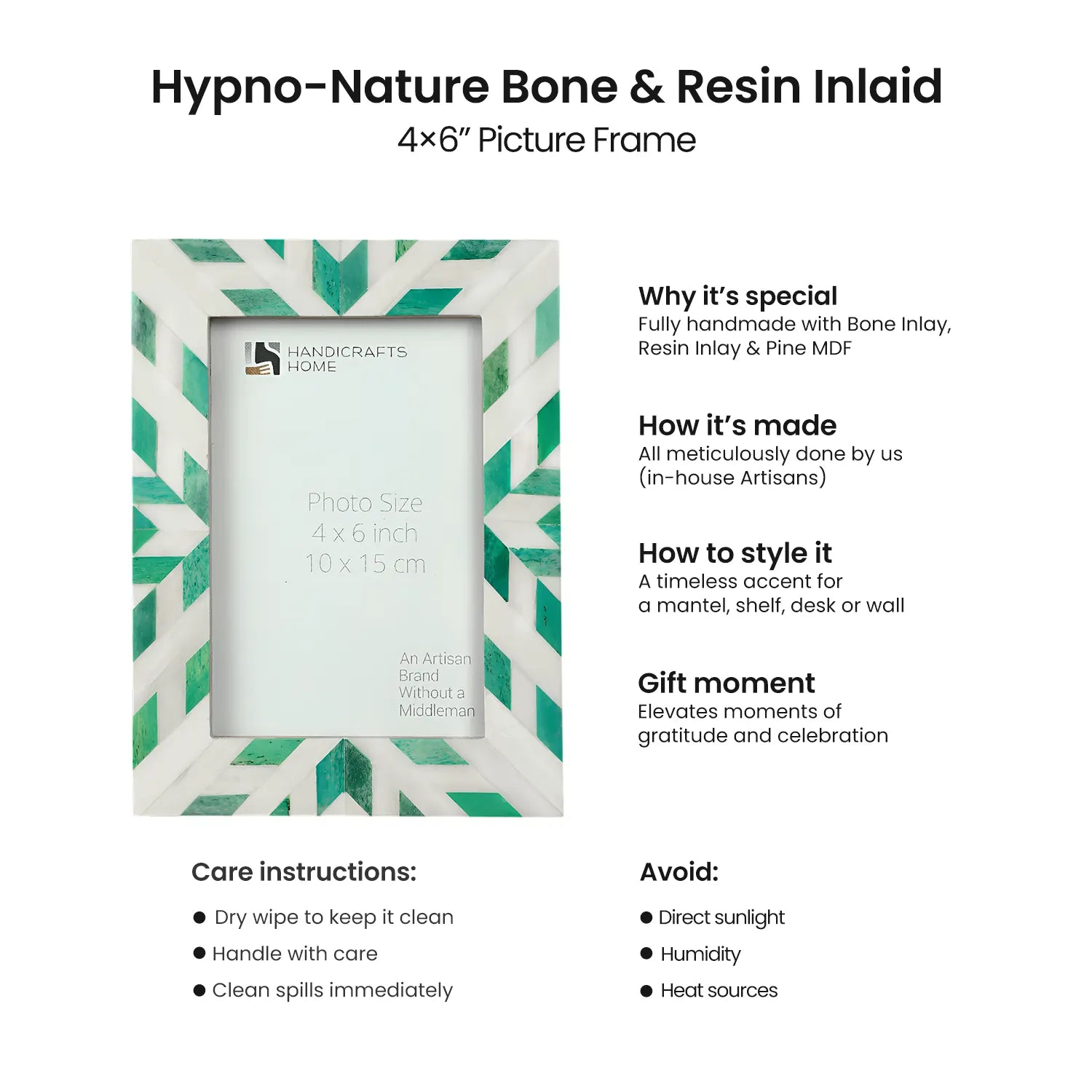 Hypno Nature Bone Inlay Green & White Picture Frame- 4x6, 5x7 and 8x10