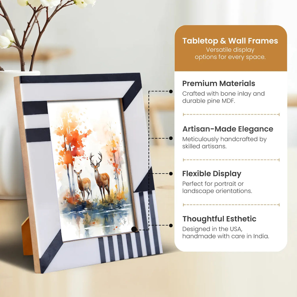 Silhouette Shaped Black & White Resin Inlay Picture Frame – 4x6 / 5x7