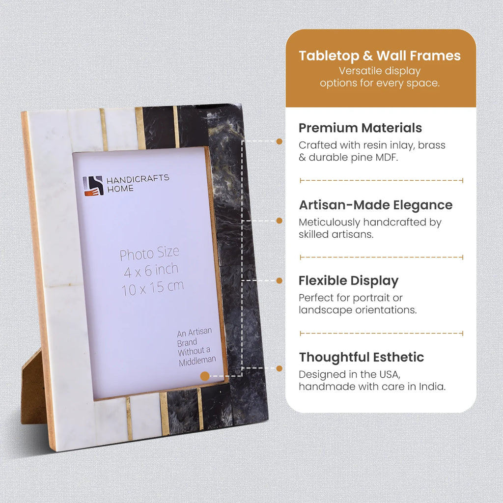 Handmade West Coast Ventura Collection inspired Resin Inlay Picture Frames Black & White