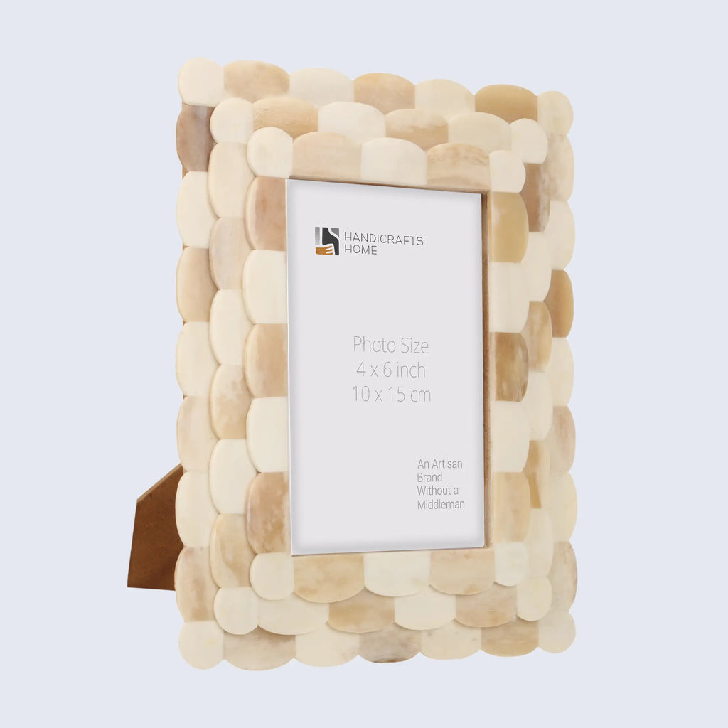 Picture Frames Scalloped Pattern Bone Inlay Collection in 4x6, Ivory