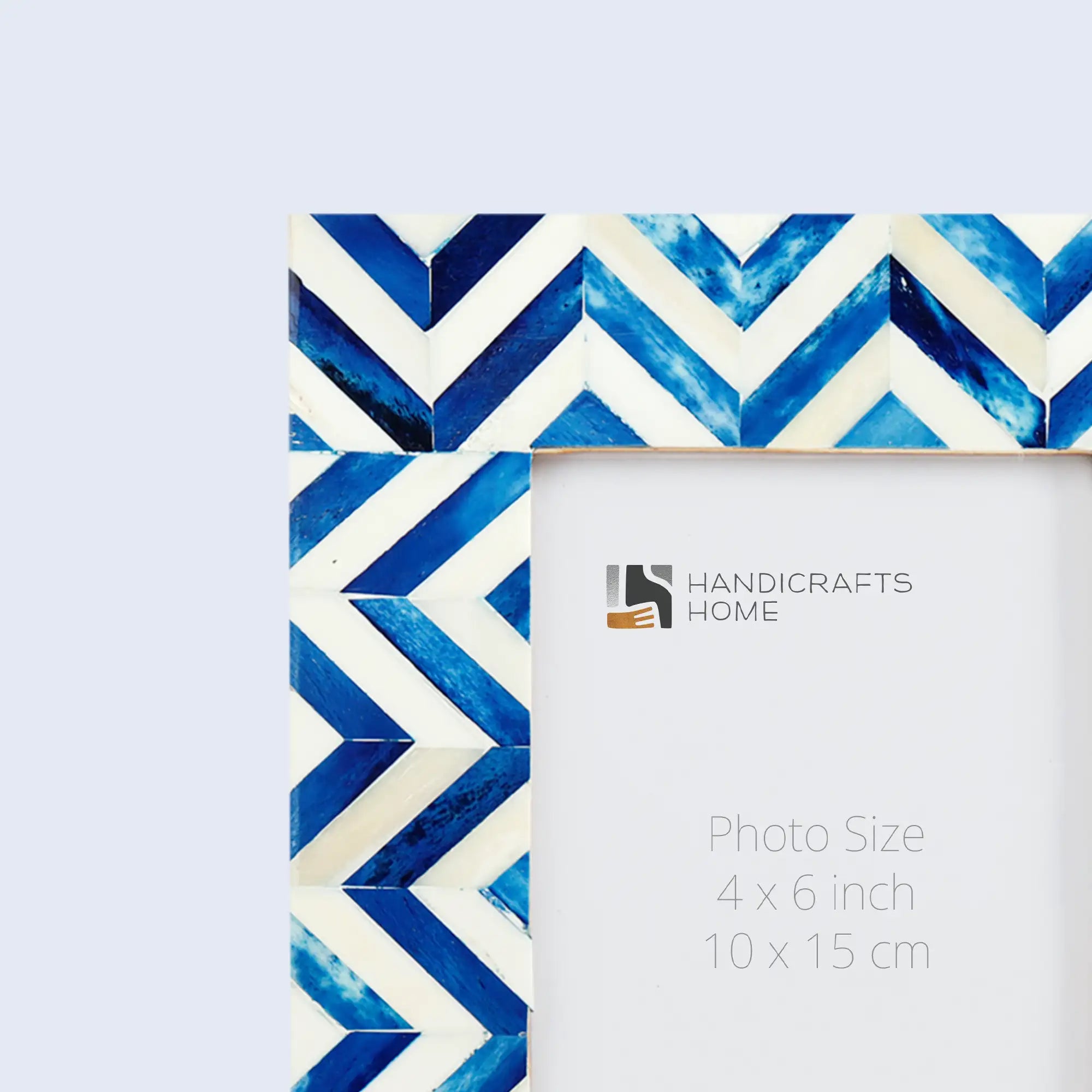 Picture Frames Herringbone Pattern Bone Inlay Collection in 2 Sizes, Blue