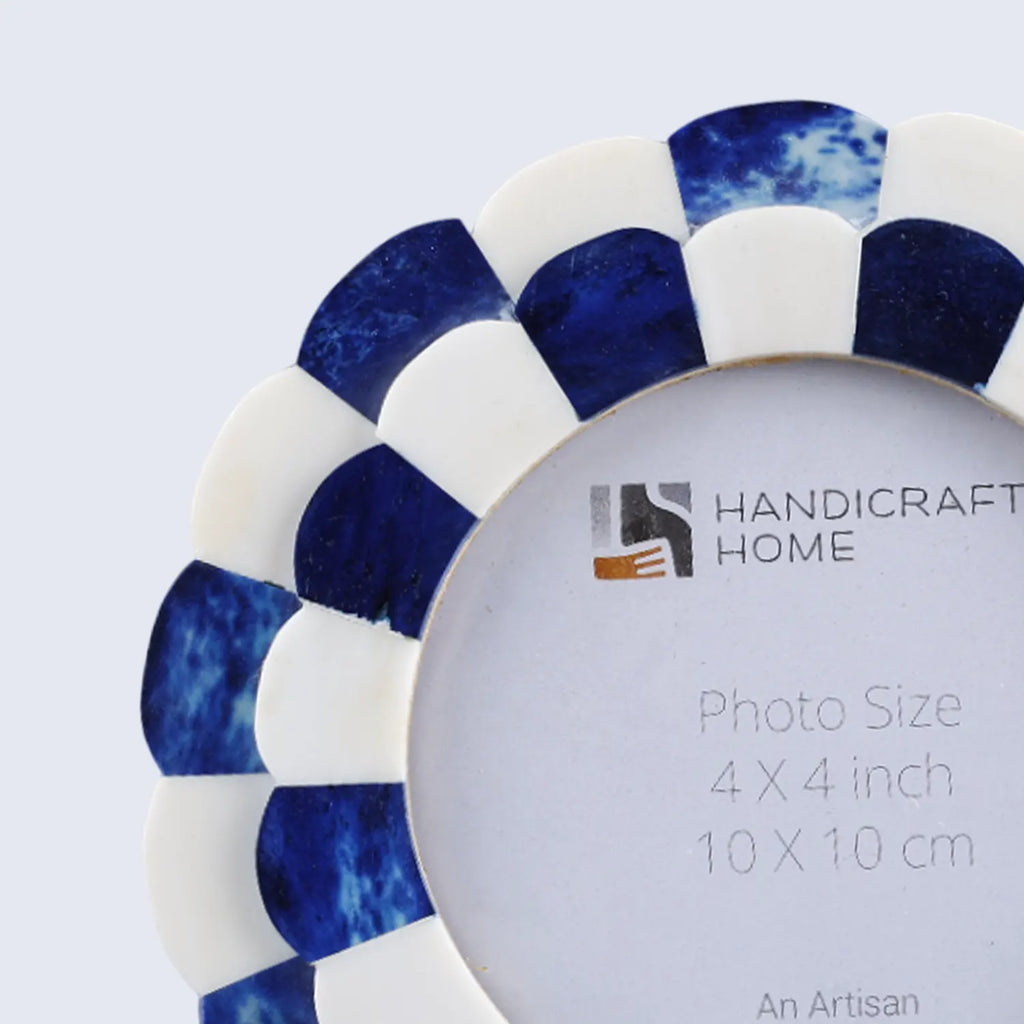Picture Frames Scalloped Pattern Bone Inlay Collection in 4 sizes, Blue
