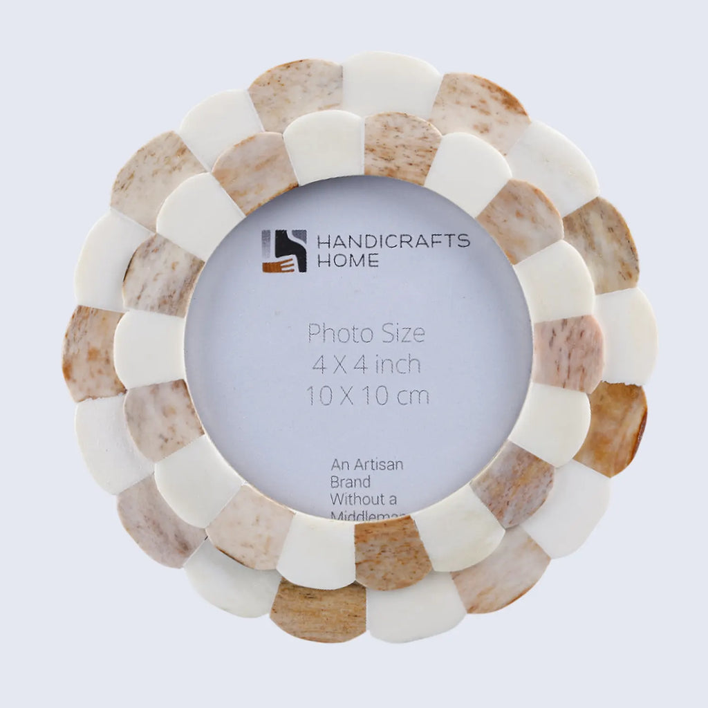 Picture Frames Scalloped Pattern Bone Inlay Collection in 4 sizes, Brown