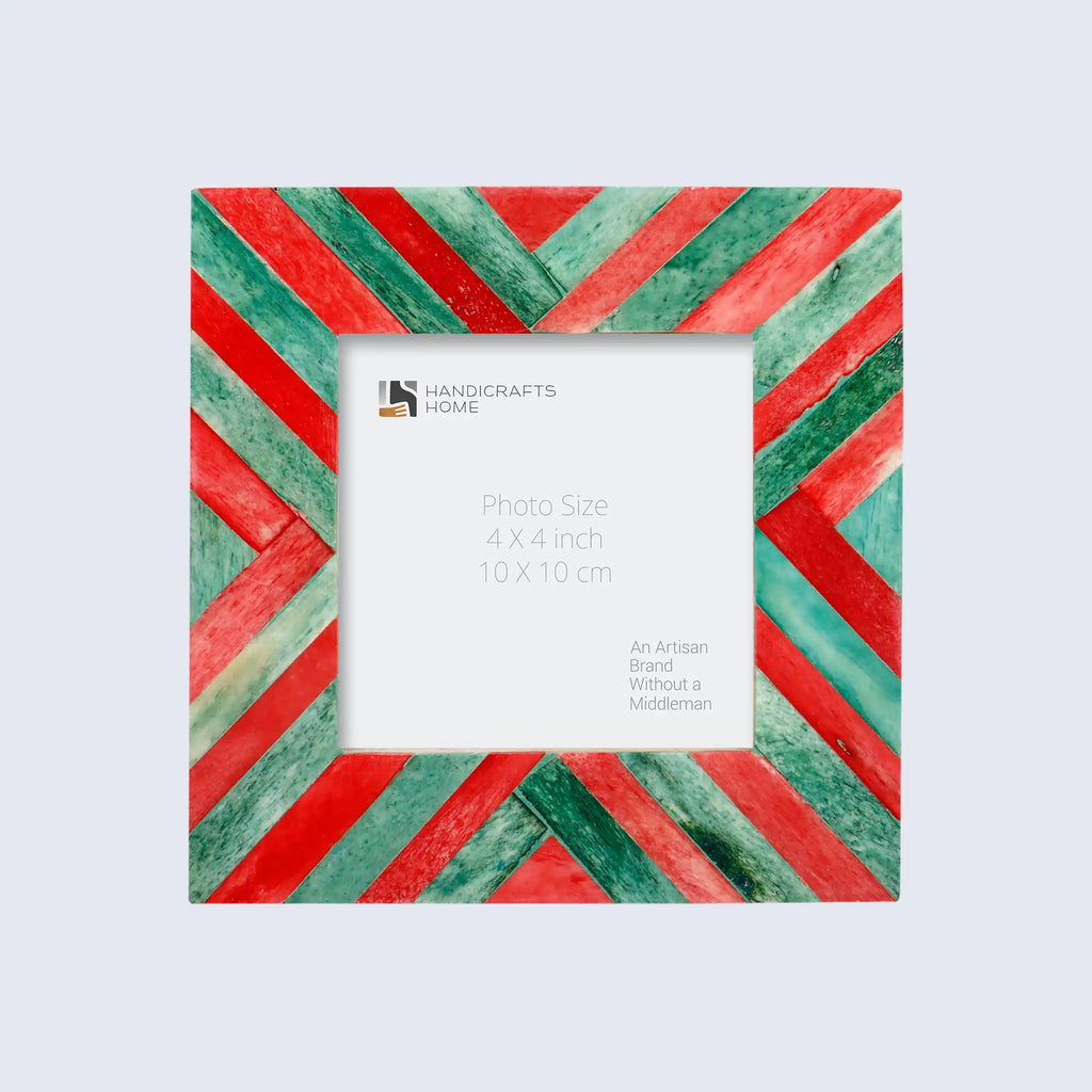 Picture Frames Chevron Pattern Bone Inlay Collection in 4 Sizes, Green & Red