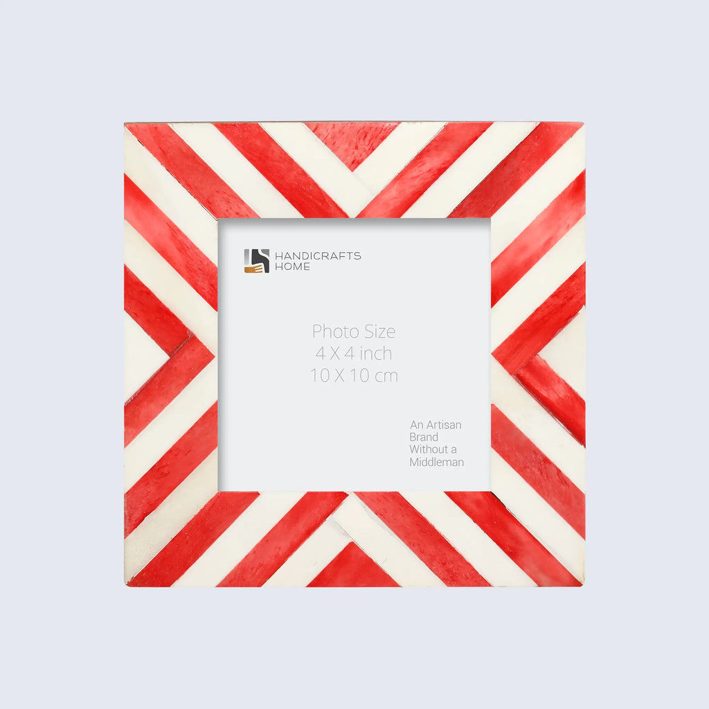 Picture Frames Chevron Pattern Bone Inlay Collection in 4 Sizes, Red