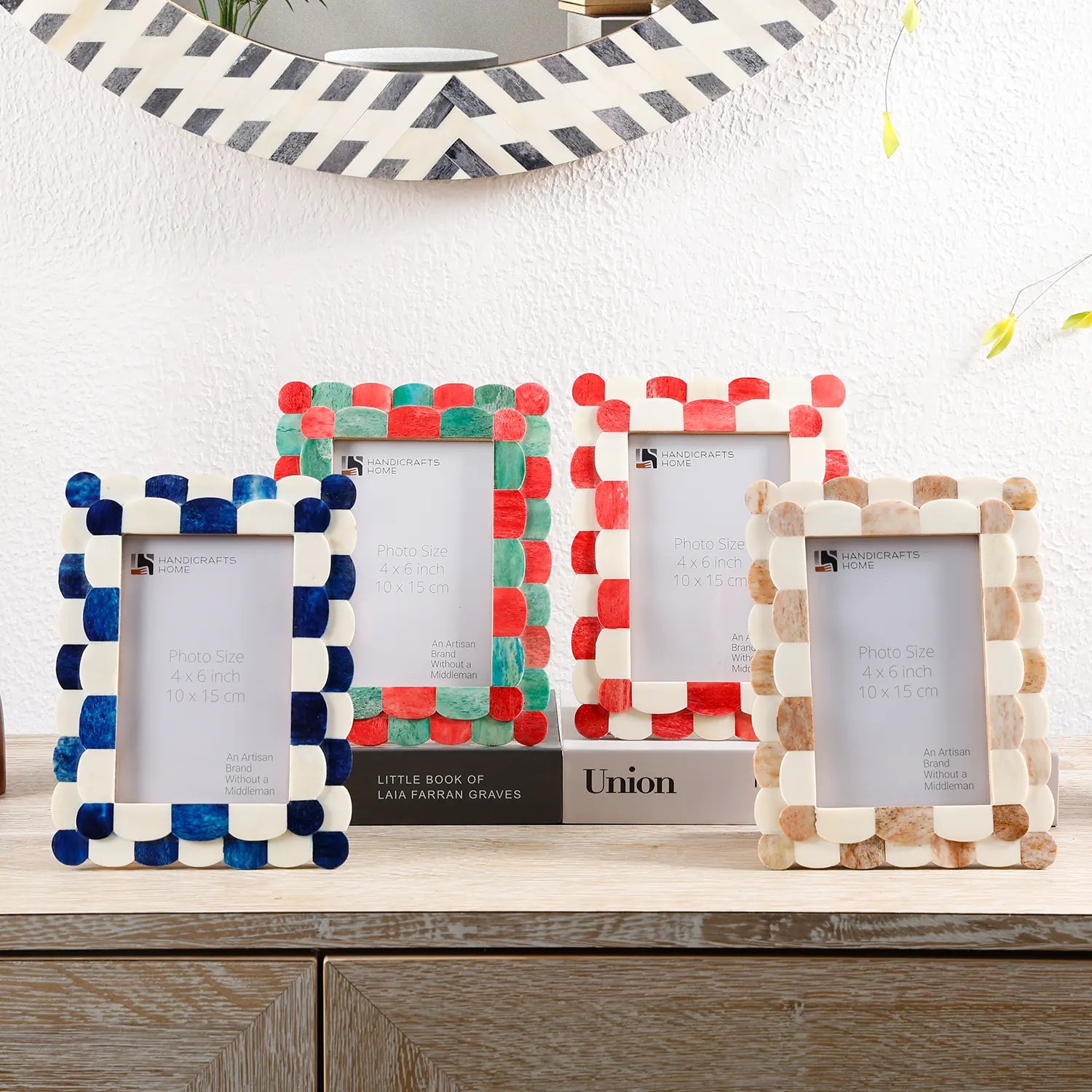 Picture Frames Scalloped Pattern Bone Inlay Collection in 4 sizes, Red