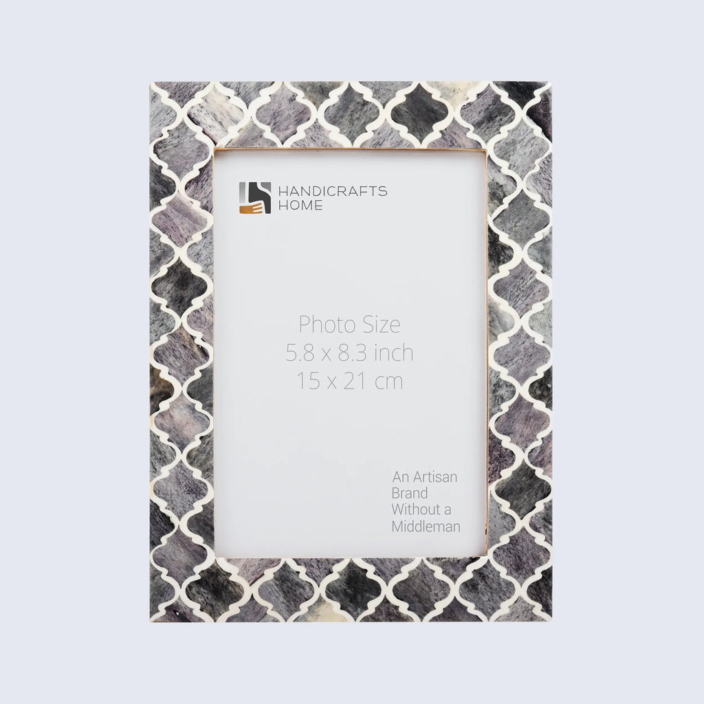 Picture Frames Moroccan Bone and Resin Inlay Collection Grey, 5 Sizes