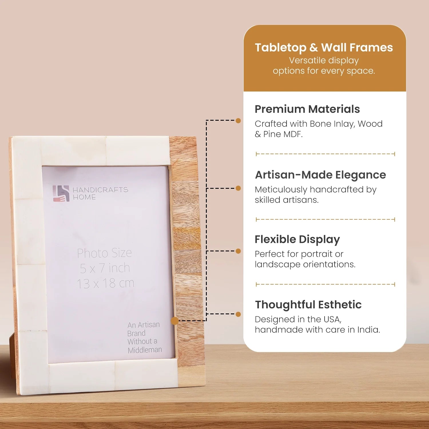 Plain White & Brown Bone Inlay Picture Frame - 4x6 & 5x7