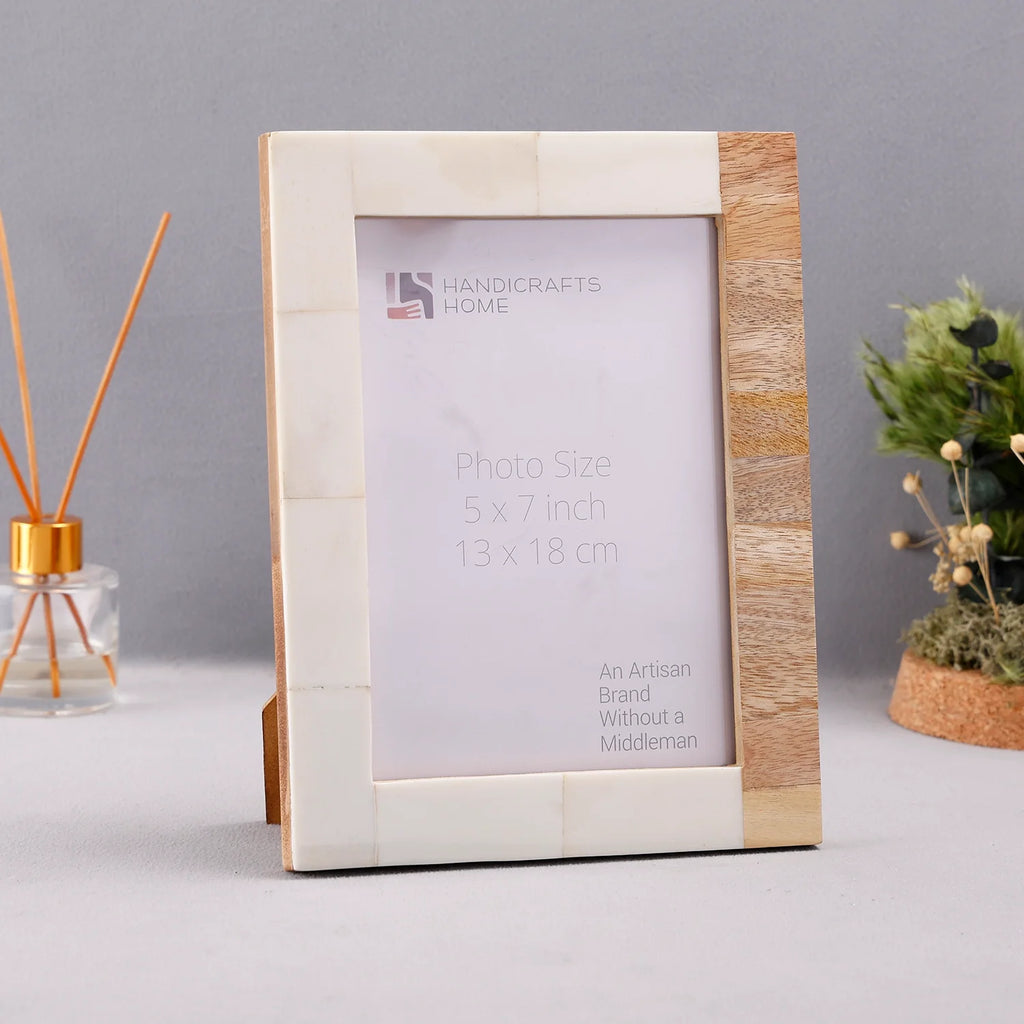 Plain White & Brown Bone Inlay Picture Frame - 4x6 & 5x7