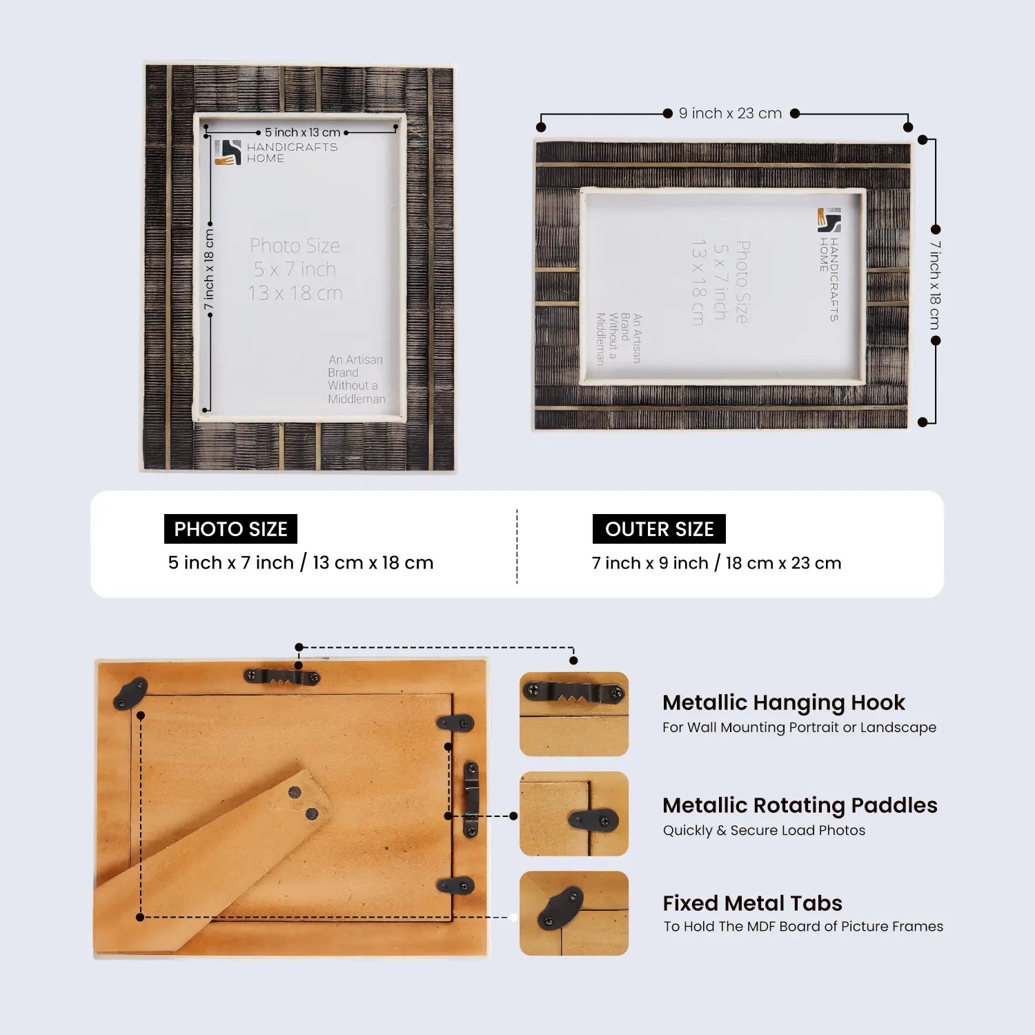 Horn Inlay & Resin Inlay Shagrin Picture Photo Frames Brown, 4x6 5x7