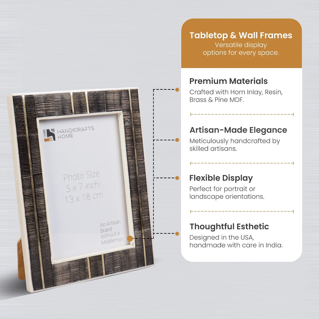 Horn Inlay & Resin Inlay Shagrin Picture Photo Frames Brown, 4x6 5x7