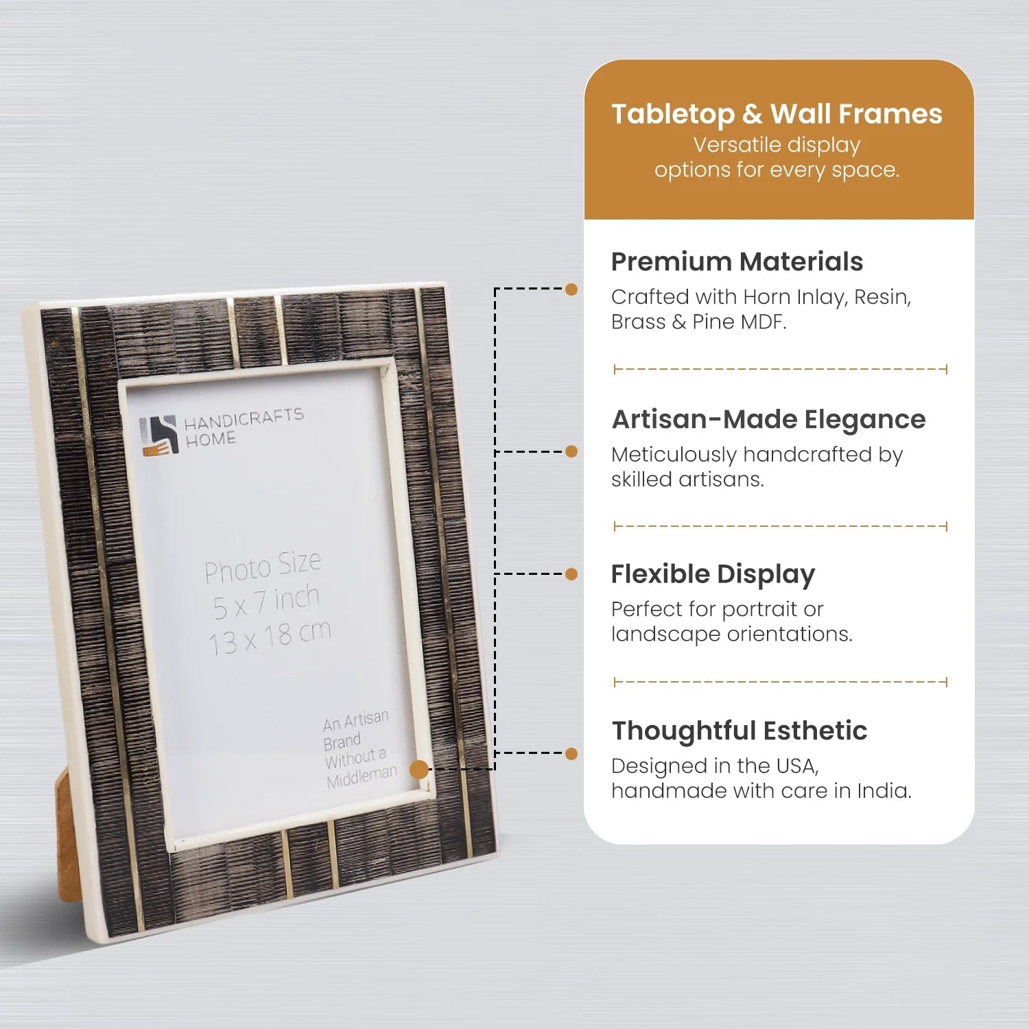 Horn Inlay & Resin Inlay Shagrin Picture Photo Frames Brown, 4x6 5x7
