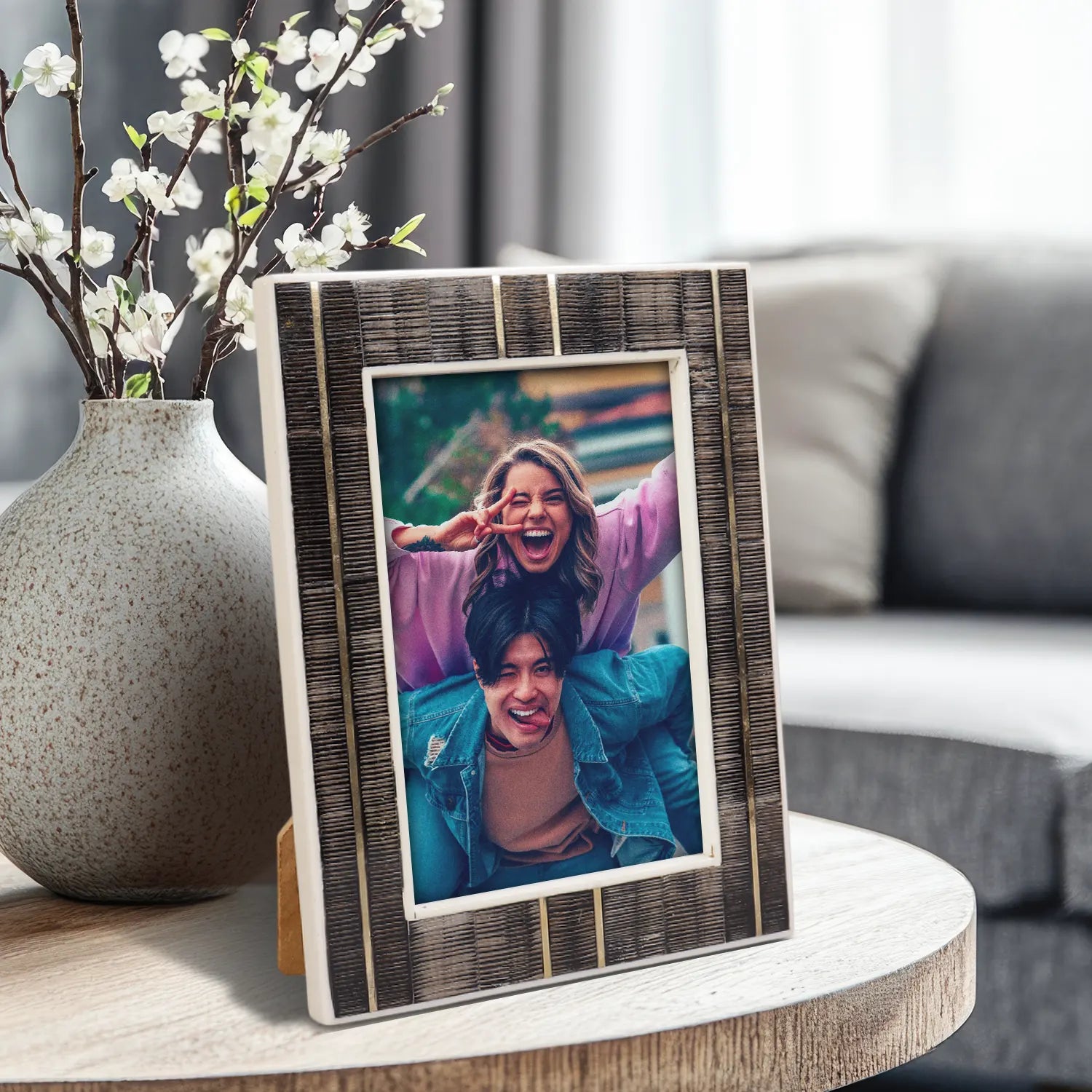 Horn Inlay & Resin Inlay Shagrin Picture Photo Frames Brown, 4x6 5x7