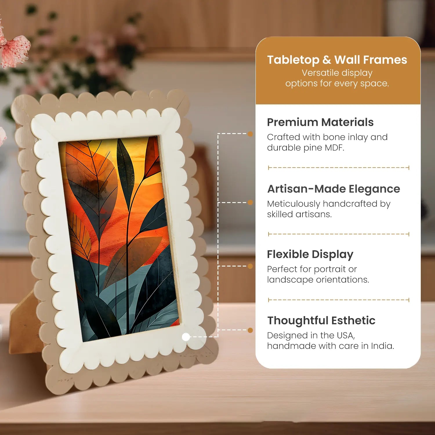 Petal Scallop Pattern Picture Frame White & Brown - 4x6 & 5x7
