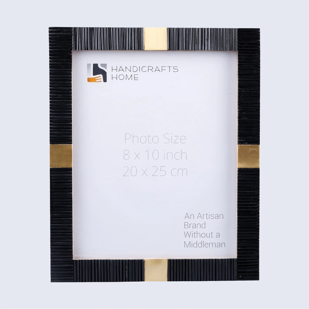 Resin Inlay Deco Black & Gold Picture Frame For Desk & Wall - 3 Sizes