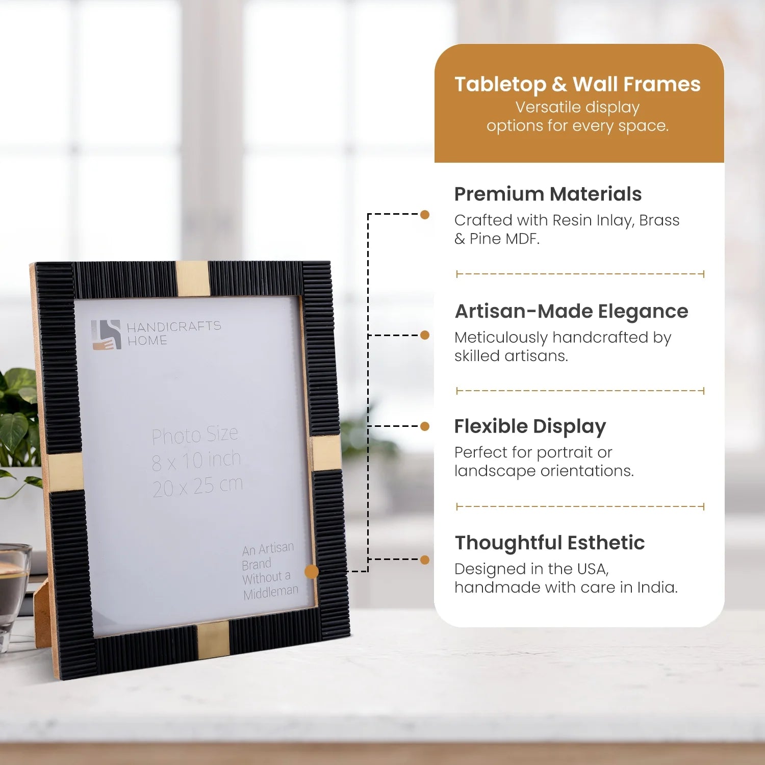 Resin Inlay Deco Black & Gold Picture Frame For Desk & Wall - 3 Sizes