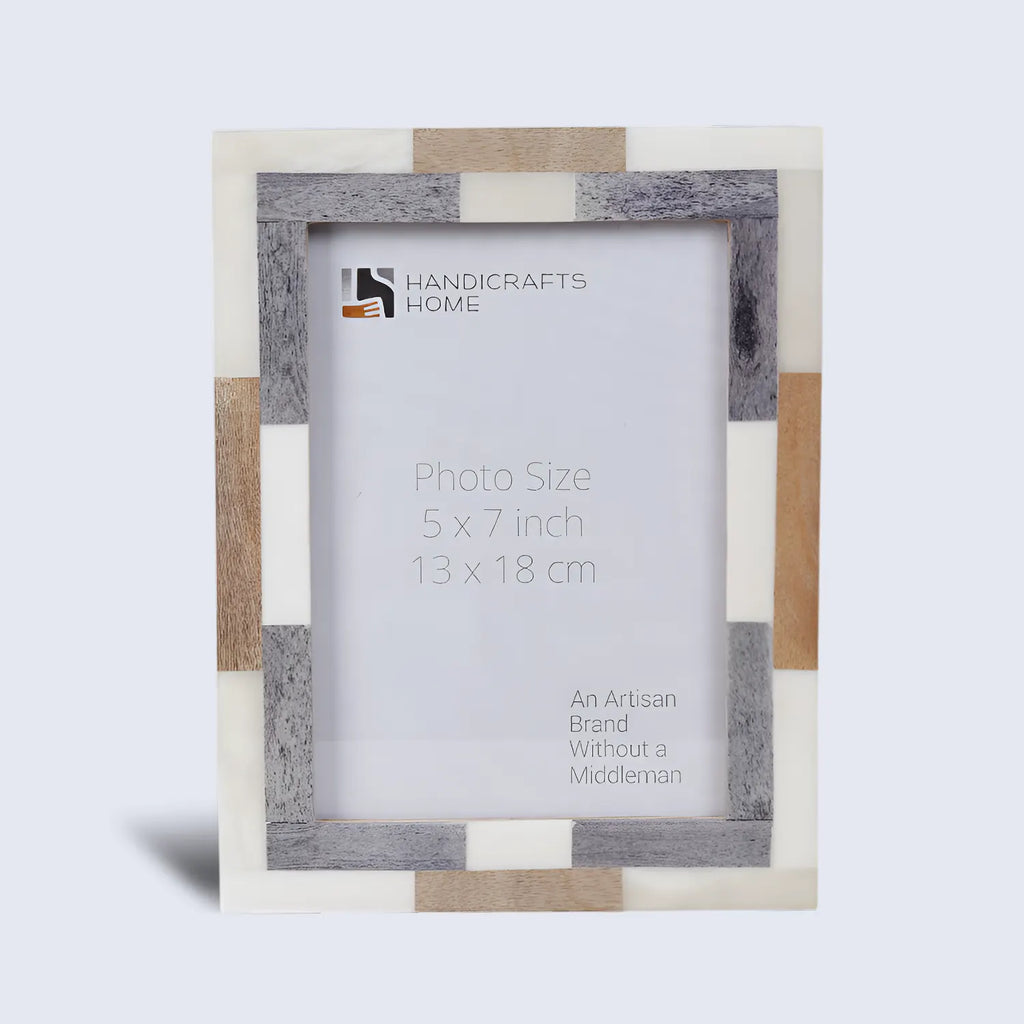 Wood & Bone Inlay Woodstrip Tile Picture Photo Frame in 4x6, 5x7