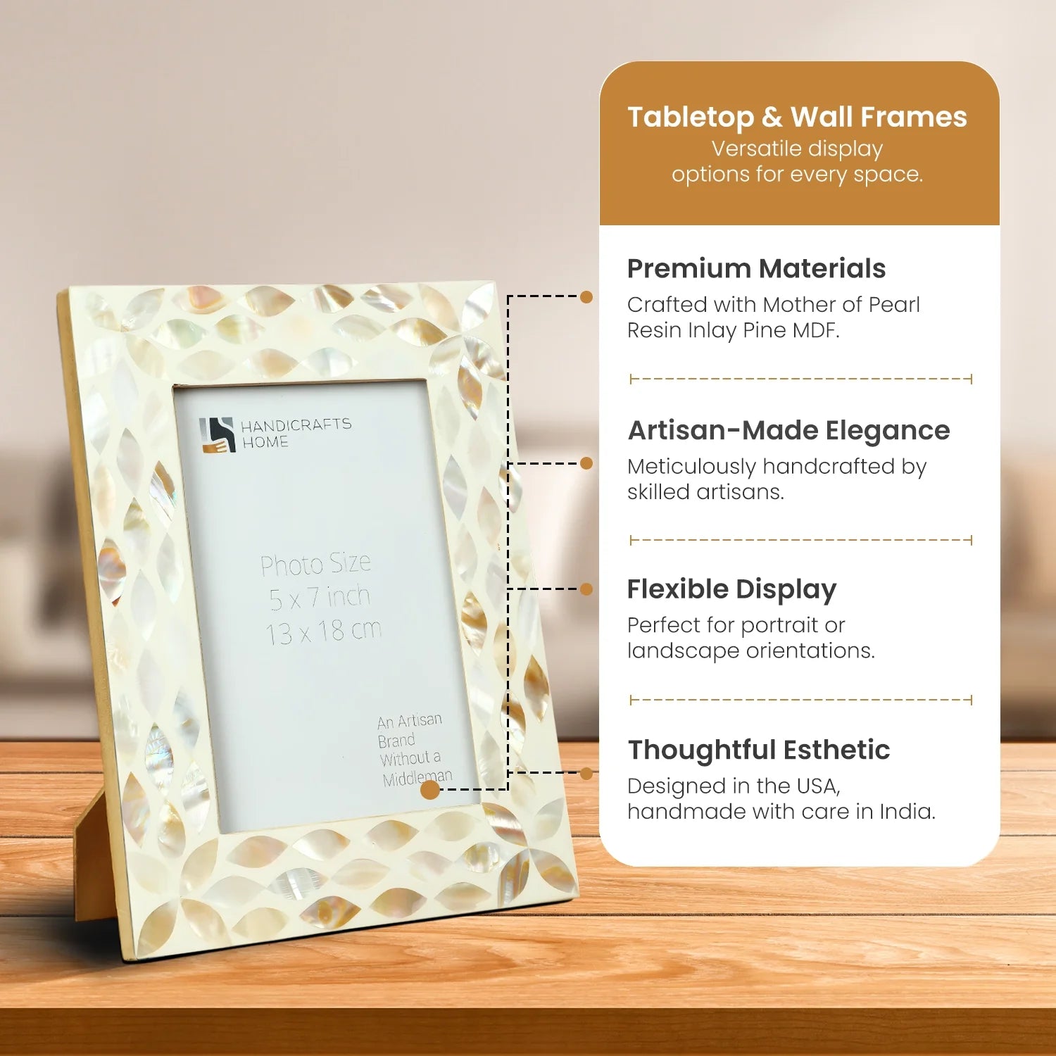 Mother of Pearl & Resin Inlay Avant Floral Picture Frame - White
