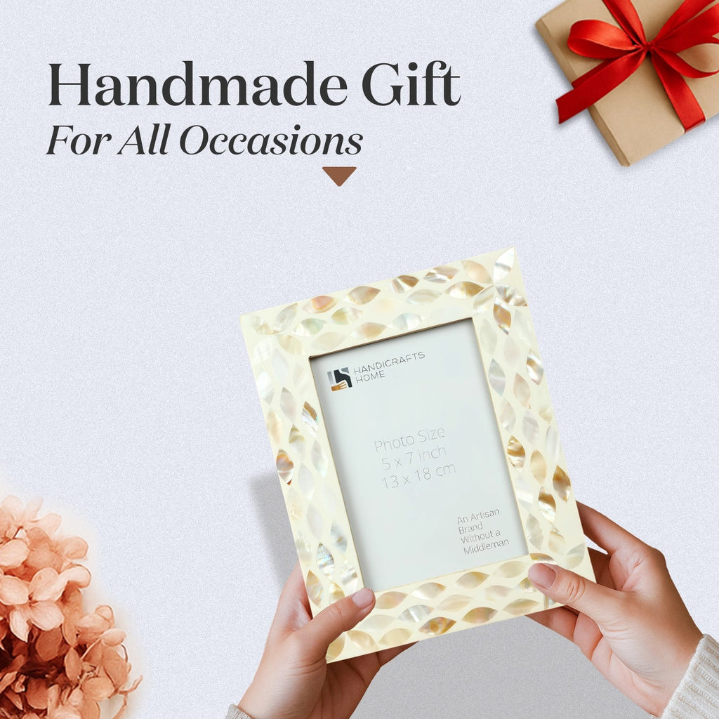 Mother of Pearl & Resin Inlay Avant Floral Picture Frame - White