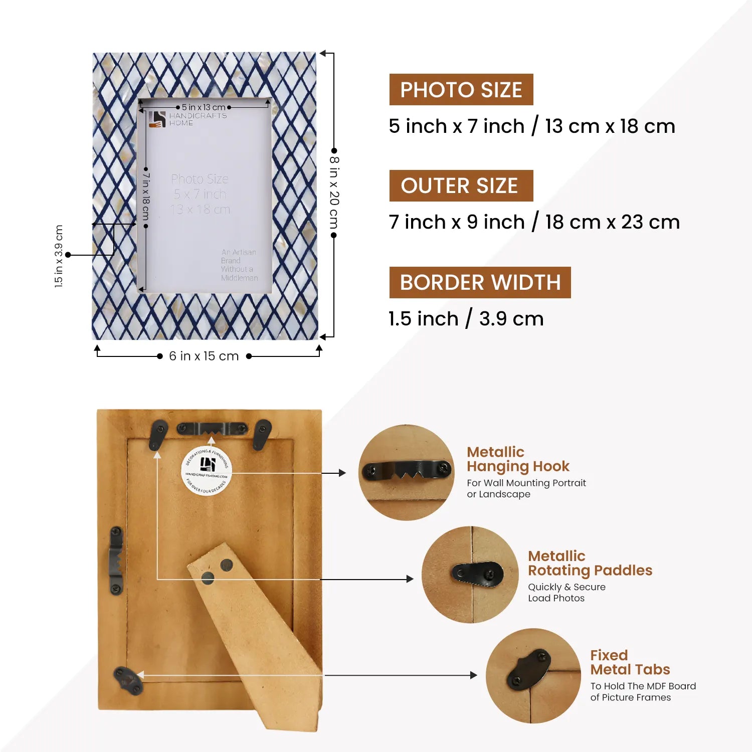 Navy & Pearl Mother of Pearl Diamond Photo Frame - 5x7