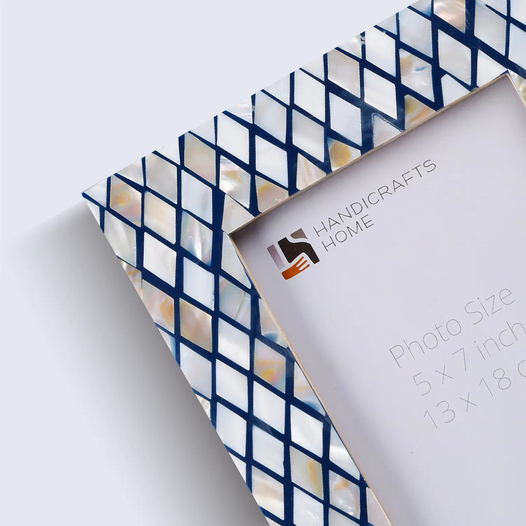 Navy & Pearl Mother of Pearl Diamond Photo Frame - 5x7