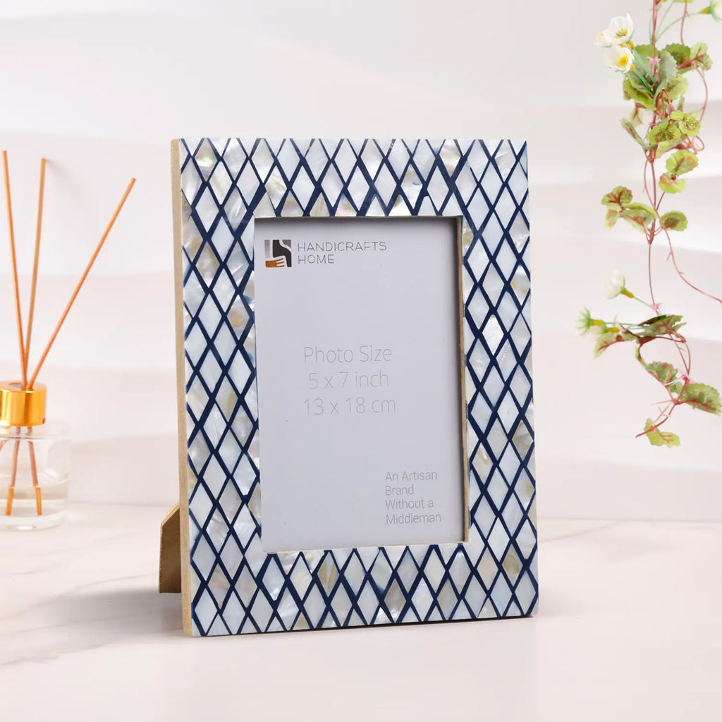 Navy & Pearl Mother of Pearl Diamond Photo Frame - 5x7