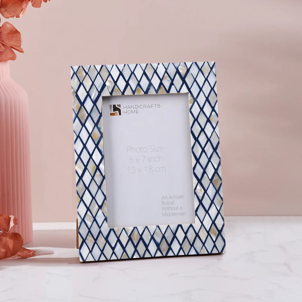 Navy & Pearl Mother of Pearl Diamond Photo Frame - 5x7
