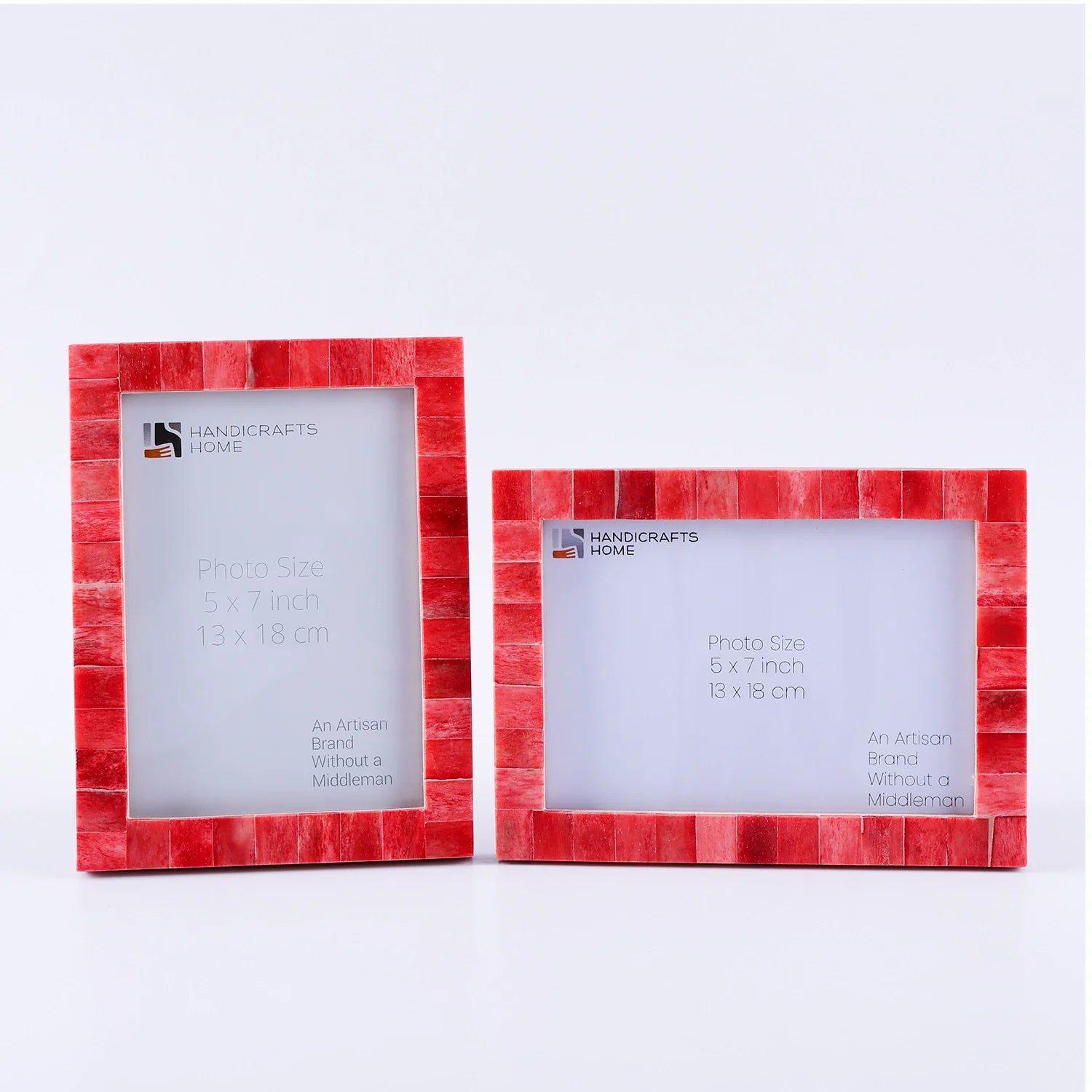 Picture Frames Classic Pattern Bone Inlay Collection in 3 Sizes, Pack of 2 - Red