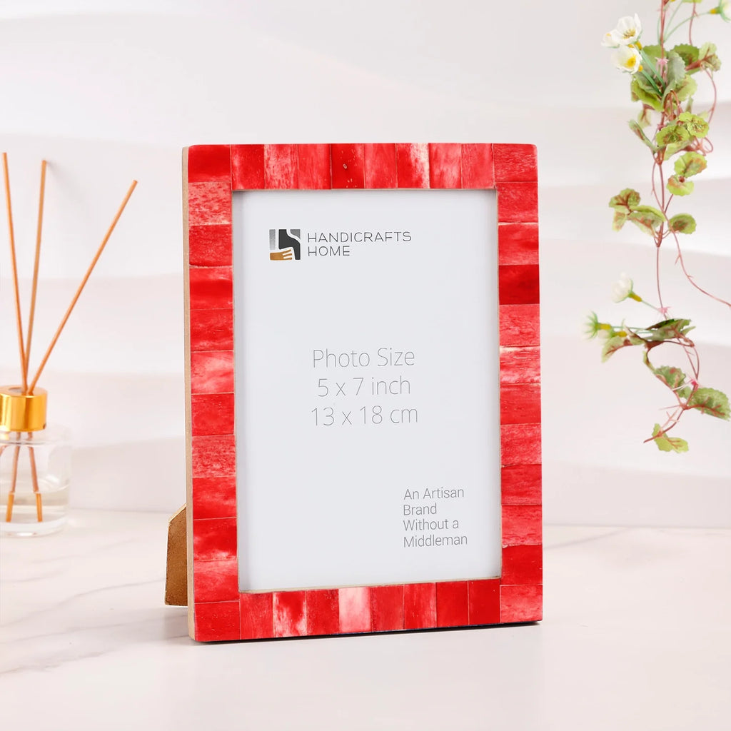 Picture Frames Classic Pattern Bone Inlay Collection in 3 Sizes, Pack of 2 - Red