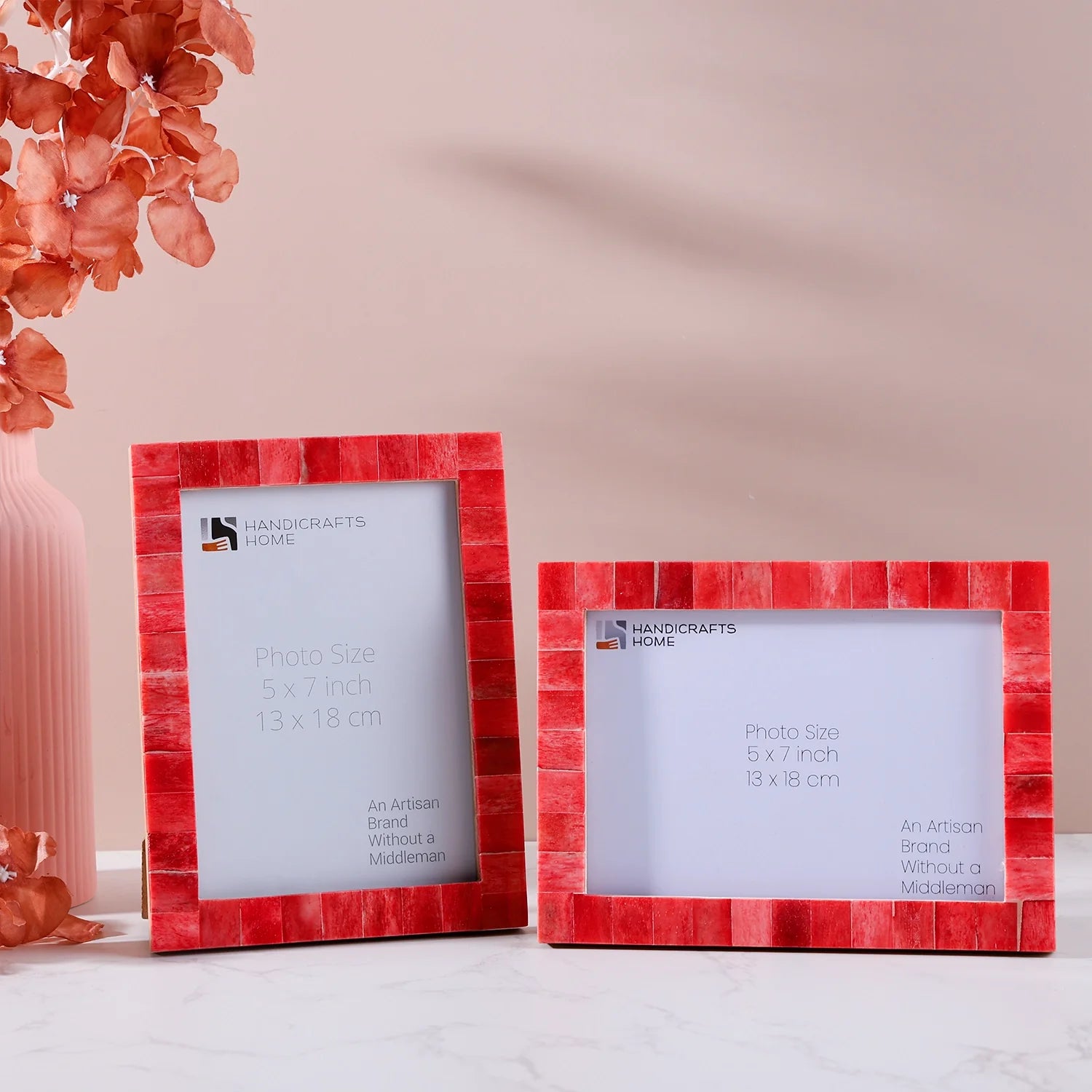 Picture Frames Classic Pattern Bone Inlay Collection in 3 Sizes, Pack of 2 - Red